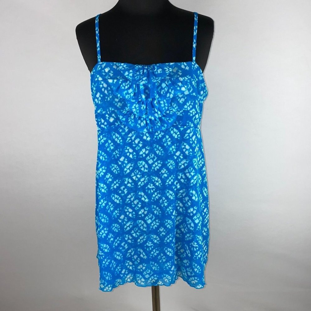 INC International Concepts L Patterned Nylon Ruffle Front Accent Tunic Tank Top